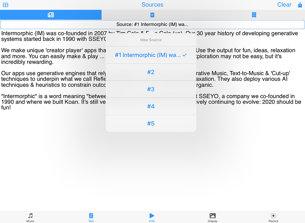 Wotja Text Sources screen